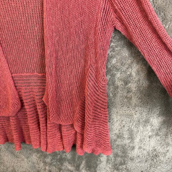 Eileen Fisher Airy Linen Grain Rib Knit Open Peplum Cardigan Sweater L Pink - Picture 4 of 8